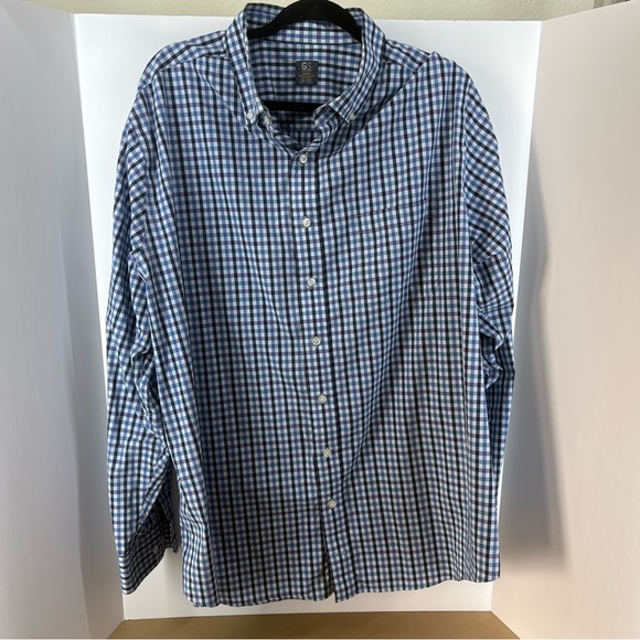 GS Blue and Teal Gingham Dress Shirt, Men's Size 18 1/2, 37/38